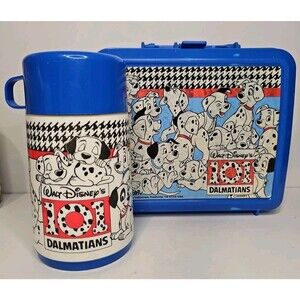 Vintage Disney 101 Dalmations Blue Aladdin Plastic Lunch Box With Thermos